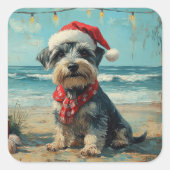 Schnauzer Dog Christmas  Beach Vierkante Sticker (Voorkant)