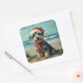 Schnauzer Dog Christmas  Beach Vierkante Sticker (Envelop)