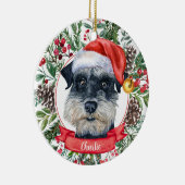 Schnauzer Dog Custom Santa Hat Kerstversier Keramisch Ornament (Rechts)