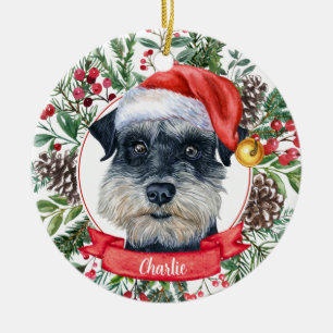 Schnauzer Dog Custom Santa Hat Kerstversier Keramisch Ornament