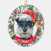 Schnauzer Dog Custom Santa Hat Kerstversier Keramisch Ornament (Links)