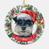 Schnauzer Dog Custom Santa Hat Kerstversier Keramisch Ornament (Achterkant)
