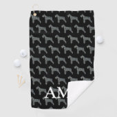 Schnauzer Dog Cute Silhouette Y&B Grid Black Golfhanddoek (Insitu)