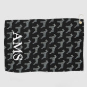 Schnauzer Dog Cute Silhouette Y&B Grid Black Golfhanddoek (Horizontaal)