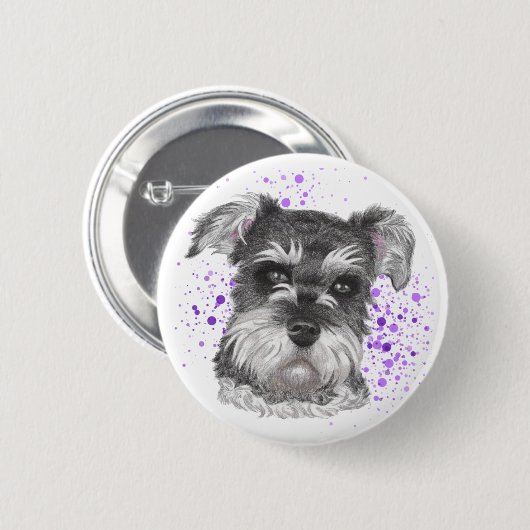 Schnauzer Dog Drawing Ronde Button 5,7 Cm (Voorkant /achterkant)