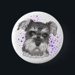 Schnauzer Dog Drawing Ronde Button 5,7 Cm<br><div class="desc">Dit is een potloodtekening van een schnauzer hond. Het was licht gekleurd met pastel. Op de achtergrond is er paarse verf.</div>