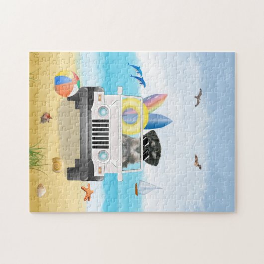 Schnauzer dog Drift op Beach Legpuzzel (Horizontaal)