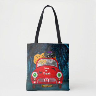 schnauzer Dog Driving Car Scary Halloween Tote Bag