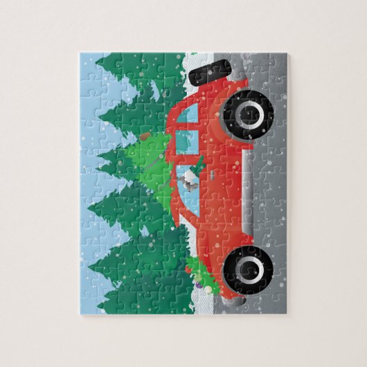 Schnauzer Dog Driving Kerstmis Legpuzzel (Verticaal)