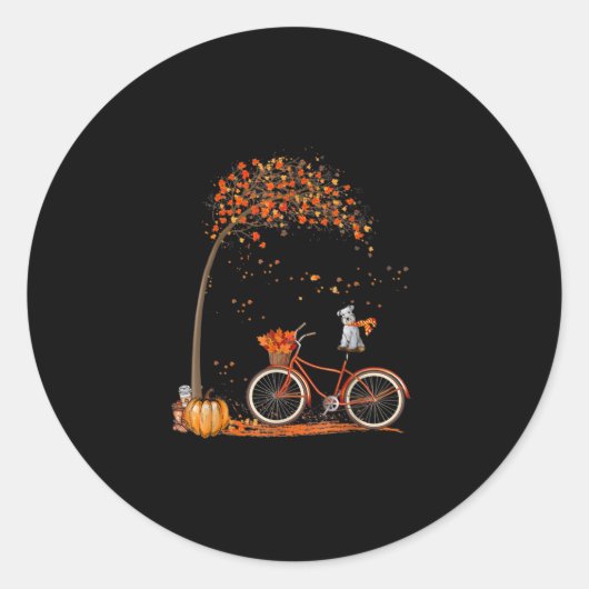 Schnauzer Dog en Pomkins Bicycle Leaf Ronde Sticker (Voorkant)