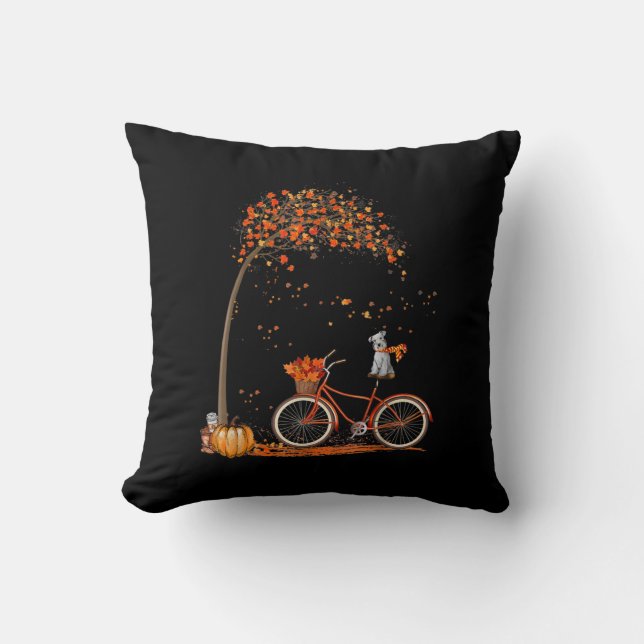 Schnauzer Dog en Pumpkins Bicycle Leaf Kussen (Voorkant)