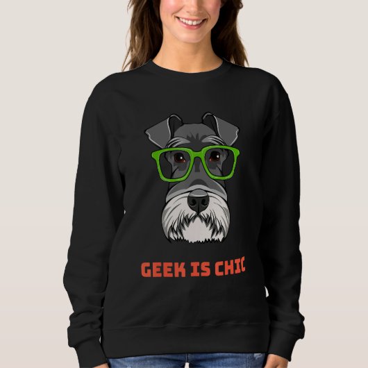 Schnauzer Dog Geek Portrait Smart Glasses Dog Nerd Trui (Voorkant)