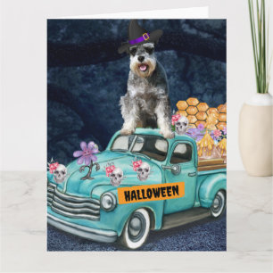 Schnauzer Dog Halloween Truck Scary Night Kaart