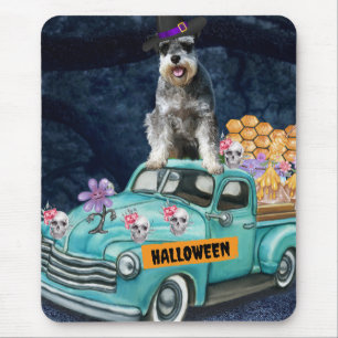 Schnauzer Dog Halloween Truck Scary Night Muismat