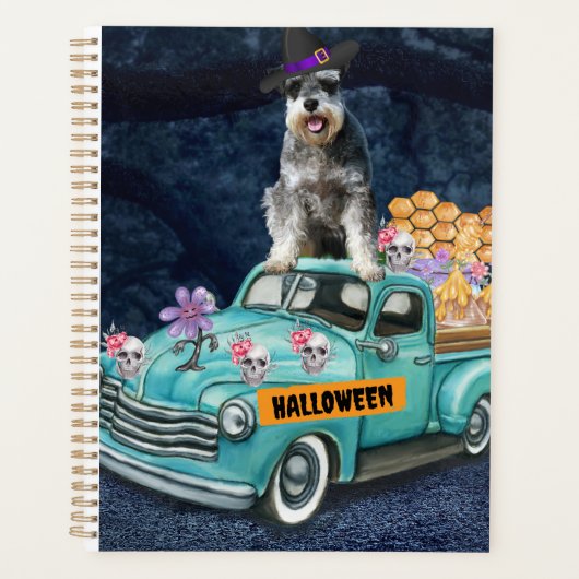 Schnauzer Dog Halloween Truck Scary Night Planner (Voorkant)