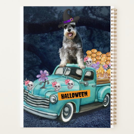 Schnauzer Dog Halloween Truck Scary Night Planner (Achterkant)