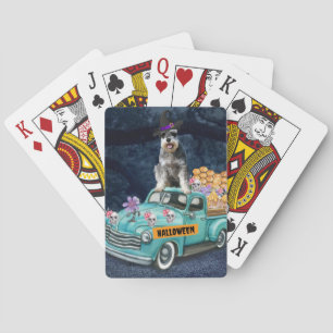 Schnauzer Dog Halloween Truck Scary Night Pokerkaarten