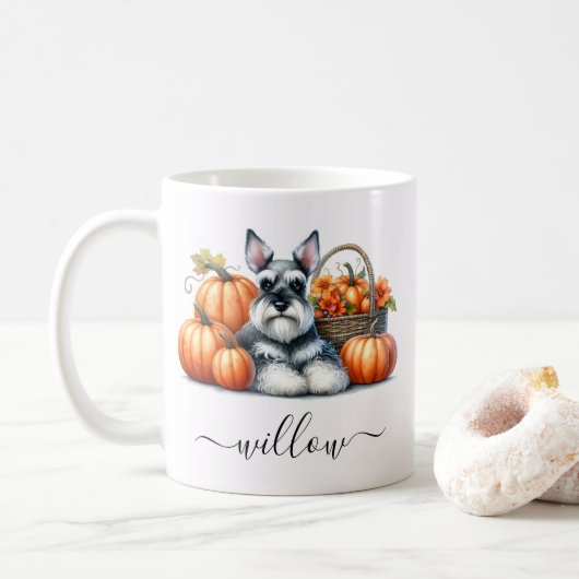 Schnauzer Dog Herfst Mok met gepersonaliseerde naa (Met donut)