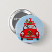 schnauzer Dog in auto met kerstman Ronde Button 5,7 Cm (Voorkant /achterkant)