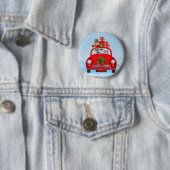 schnauzer Dog in auto met kerstman Ronde Button 5,7 Cm (In situ)