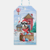 Schnauzer Dog in het sneeuwkersthuis Cadeaulabel (Achterkant)