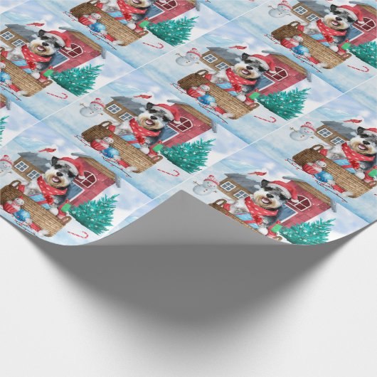 Schnauzer Dog in het sneeuwkersthuis Cadeaupapier (Hoek)