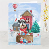 Schnauzer Dog in het sneeuwkersthuis Kaart (Gele Bloem)