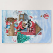 Schnauzer Dog in het sneeuwkersthuis Legpuzzel (Horizontaal)