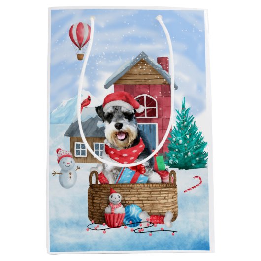 Schnauzer Dog in het sneeuwkersthuis Medium Cadeauzakje (Voorkant)