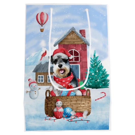 Schnauzer Dog in het sneeuwkersthuis Medium Cadeauzakje (Achterkant)