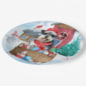 Schnauzer Dog in het sneeuwkersthuis Papieren Bordje (Gekanteld)