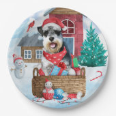 Schnauzer Dog in het sneeuwkersthuis Papieren Bordje (Voorkant)