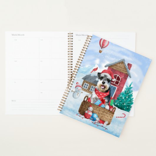 Schnauzer Dog in het sneeuwkersthuis Planner (Display)