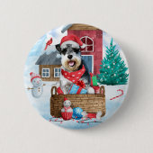 Schnauzer Dog in het sneeuwkersthuis Ronde Button 5,7 Cm (Voorkant)