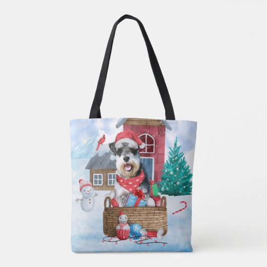 Schnauzer Dog in het sneeuwkersthuis Tote Bag (Achterkant)
