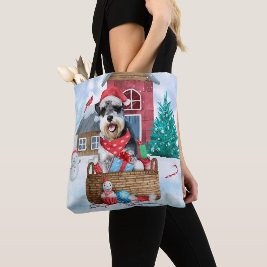 Schnauzer Dog in het sneeuwkersthuis Tote Bag (Dichtbij)
