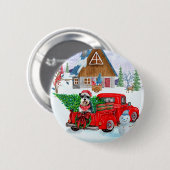 Schnauzer Dog in kerstcadeauwagen Ronde Button 5,7 Cm (Voorkant /achterkant)