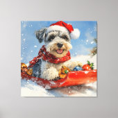Schnauzer Dog in Sledge Let It Snow Christmas Canvas Afdruk (Voorkant)