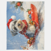 Schnauzer Dog in Sledge Let It Snow Christmas Fleece Deken (Voorkant)