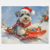 Schnauzer Dog in Sledge Let It Snow Christmas Fleece Deken (Voorkant (Horizontaal))