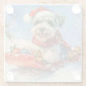 Schnauzer Dog in Sledge Let It Snow Christmas Glazen Onderzetter (Achterkant)