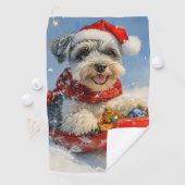 Schnauzer Dog in Sledge Let It Snow Christmas Golfhanddoek (Insitu)