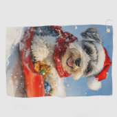 Schnauzer Dog in Sledge Let It Snow Christmas Golfhanddoek (Horizontaal)