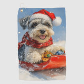 Schnauzer Dog in Sledge Let It Snow Christmas Golfhanddoek (Voorkant)