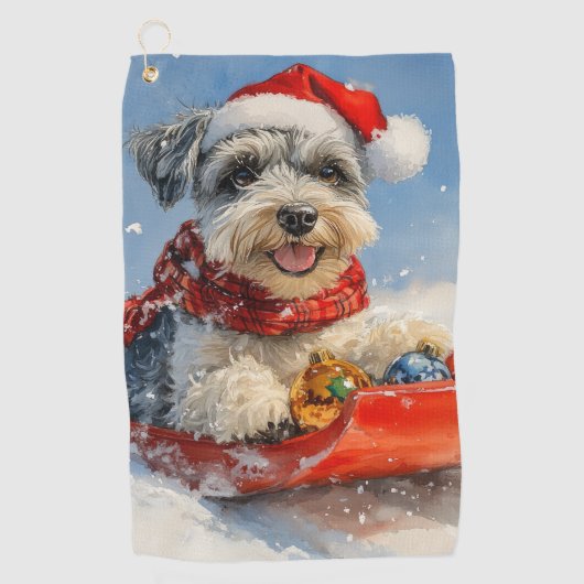 Schnauzer Dog in Sledge Let It Snow Christmas Golfhanddoek (Voorkant)