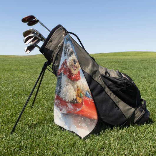 Schnauzer Dog in Sledge Let It Snow Christmas Golfhanddoek (Groen)