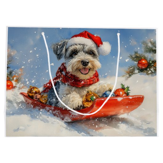 Schnauzer Dog in Sledge Let It Snow Christmas Groot Cadeauzakje (Achterkant)