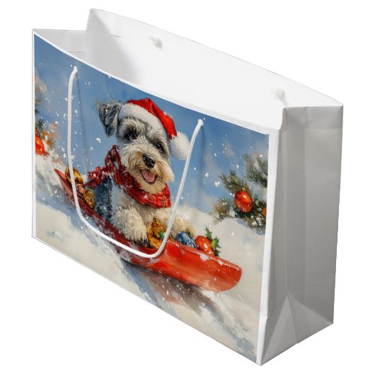 Schnauzer Dog in Sledge Let It Snow Christmas Groot Cadeauzakje (Voorkant Gekanteld)