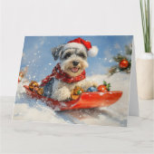 Schnauzer Dog in Sledge Let It Snow Christmas Kaart (Voorkant)
