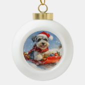 Schnauzer Dog in Sledge Let It Snow Christmas Keramische Bal Ornament (Voorkant)